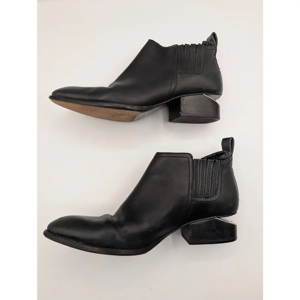 Alexander Wang Black Kori Leather Chelsea Ankle Boots Silver Heel EU 38 US 7.5